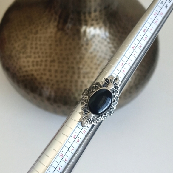 Vintage Silver Adjustable Ring Black Onyx Adjustable 7 - Picture 12 of 14